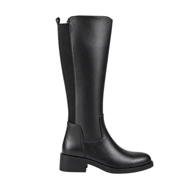 Genuine leather tall boots with stretch panel front view